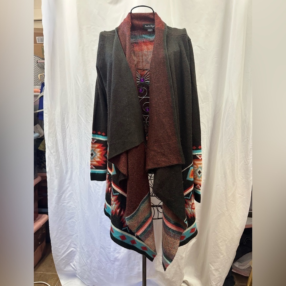Charlie Paige tribal print waterfall cardigan size S/M